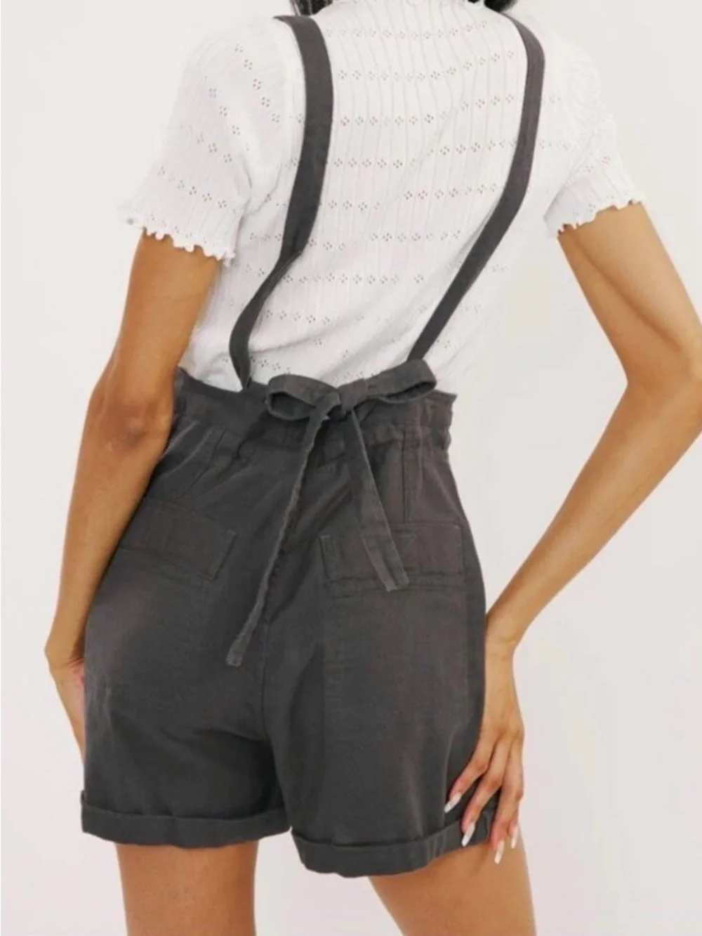 Free People Charcoal Gray Short Overalls